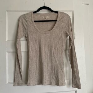 Madewell Ribbed Long Sleeve Top in Beige